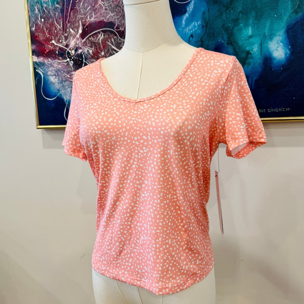 RBX Active Womens Small Coral Pink Speckled Dot V-Neck Athletic T-Shirt NWT